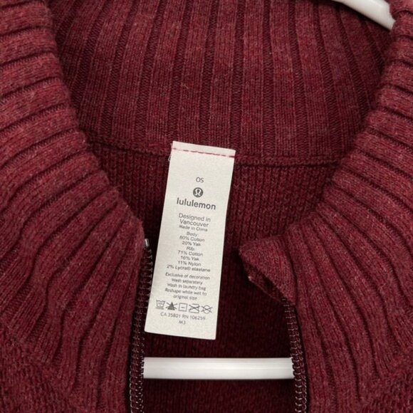 Lululemon OS Burgundy Red Yak Wool Blend Zip Up Poncho Sweater Cape - Picture 5 of 9